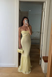 Yellow Fashion Tube Top Long Chiffon Elegant Ball Gown Evening Dress Wedding Guest Party Dress HZ1023