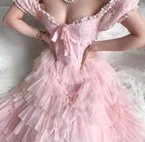 Pink/Green/Blue Delicate Lace Sweet Elegant Cute Long Layered Tulle Chiffon Ball Gown Evening Dress Garden Party Dress Prom Dress HZ1023