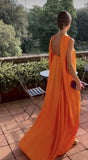 Orange Elegant Flowing A-Line Off Shoulder satin Long Ball Gown Evening Dress Wedding Guest Party Dress HZ1023