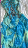 Blue Gradient Shiny Gorgeous Retro Fashion Exquisite Gemstone Beads Long Ankle Length Chiffon Ruffle Ball Dress Evening Dress Party Dress Prom Dress HZ1023