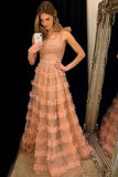 Pink Halter Tulle Fashion Elegant A-Line Tulle Long Ball Gown Evening Dress Party Dress HZ1023