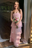 Cream Yellow/Light Pink/Green Fashion Elegant Strapless Long Chiffon Layered Ball Gown Evening Dress Wedding Bridesmaid Party Dress Prom Dress HZ1023