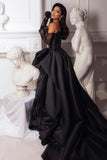 Black fashion sexy taffeta slit long elegant ball gown evening dress HZ1023