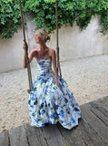 Strapless Print Floral Long Prom Dress Evening Gown HZ1023