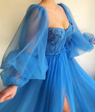 Purple puff sleeves long sleeves long ball gown evening dress HZ1023