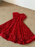 Red Shiny Fashion Short Mini Sequin Homecoming Dress Birthday Party Dress HZ1023