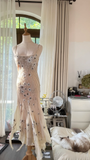 Ivory White Vintage Gorgeous Shiny Fashion Elegant Exquisite Floral Beading Long Chiffon Backless Fairy Ball Gown Evening Dress Birthday/Wedding Guest/Holiday Party Dress Prom Dress Valentine's Day Date Dress HZ1023
