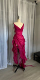 Pink fashion V-neck long chiffon ruffled ball gown, evening dress, party dress HZ1023
