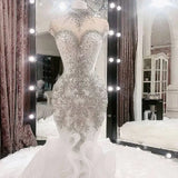 White luxury beaded long slim fit ball gown evening dress mermaid wedding dress HZ1023