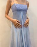 Purple Shiny Fashion Spaghetti Strap Long Elegant Tulle Ball Gown Evening Dress Party Dress HZ1023