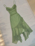 Green fashion spaghetti straps long elegant chiffon ruffles ball gown evening dress party dress HZ1023
