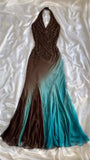 Brown Blue Gradient Gorgeous Lightweight Exquisite Beading Spaghetti Strap Long Chiffon Ball Gown Evening Gown Party Dress HZ1023