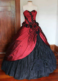 Burgundy Vintage Delicate Floral Applique Long Satin Tulle Ball Gown Evening Dress HZ1023