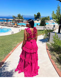 Pink/Yellow V Neck Fashion Elegant Long Chiffon Ball Gown Evening Dress Garden Party Dress HZ1023