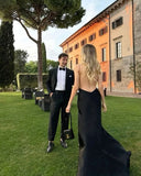 Black Fashion Elegant Long Satin Slit Sexy Ball Gown Evening Dress Wedding Guest Party Dress HZ1023