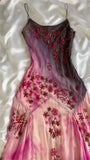 Pink Gradient Gorgeous Lightweight Exquisite Beaded Spaghetti Strap Long Chiffon Ball Gown Evening Gown Party Dress HZ1023