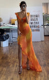 Orange Fashion Gradient Spaghetti Strap Long Ruffle Elegant Chiffon Ball Gown prom dress Evening Dress Holiday Party Dress HZ1023