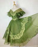 Green sweet and cute exquisite lace long tulle prom dress evening dress birthday party dress homecoming dress HZ1023