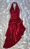 Hot Red Suspender Fashion Sexy Simple long Satin Ruffle Elegant Ball Gown Evening Dress Party Dress Homecoming Dress HZ1023