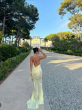 Yellow V-neck sequined mermaid slim long tulle ball gown evening dress party dress HZ1023