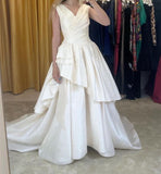 Off-white Elegant Fashion Long Satin Ball Gown Evening Dress Wedding Dress HZ1023
