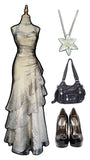Green/champagne Vintage Elegant Long Lace Ruffle prom dress Evening Dress HZ1023