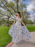 Purple Fashion Elegant Floral Long Spaghetti Strap Chiffon Ball Gown Evening Dress Party Dress Prom Dress HZ1023