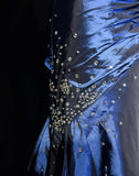 Navy Blue Vintage Fashion Exquisite Beading Long Satin Floor Length Ball Gown Evening Dress HZ1023