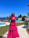 Pink/Yellow V Neck Fashion Elegant Long Chiffon Ball Gown Evening Dress Garden Party Dress HZ1023