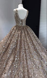 Nude pink gorgeous shiny gold sequins elegant long tulle sequin ball gown evening dress HZ1023