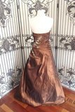 Brown Gorgeous Vintage Exquisite Applique Tube Top Long Elegant Satin Ball Gown Evening Dress HZ1023