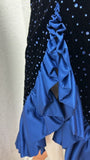Blue vintage shiny suspender long elegant ruffled prom dress evening dress party dress dance dress HZ1023