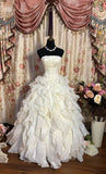 Ivory Fashion Elegant A-line Long Tulle Ruffle Ball Gown Evening Dress Wedding Dress HZ1023