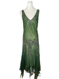Green Vintage Elegant Delicate Floral Applique Beaded Long tulle Chiffon Prom Gown Evening Dress Party Dress HZ1023