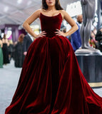 Burgundy velvet stylish elegant long ball gown evening dress HZ1023