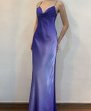 Purple Gradient Spaghetti Strap Simple Tulle Ball Gown Evening Dress Party Dress HZ1023