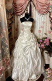 Ivory Elegant Exquisite Applique Long Satin Ball Gown Evening Gown Wedding Dress HZ1023