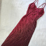 Red gorgeous fashion exquisite beaded spaghetti straps long chiffon party dress prom dress evening dress HZ1023