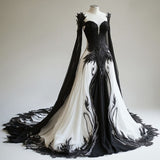 Black white gorgeous retro fashion elegant exquisite beaded long princess tulle ball gown evening dress wedding dress HZ1023