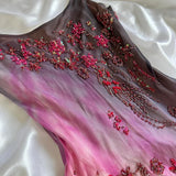 Pink Gradient Gorgeous Lightweight Exquisite Beaded Spaghetti Strap Long Chiffon Ball Gown Evening Gown Party Dress HZ1023