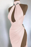 Burgundy Elegant Off-the-shoulder High Neck Exquisite Beading Long Sexy Slit Ball Gown Evening Gown Party Dress HZ1023