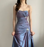Purple Shiny Vintage Elegant Long Satin Ball Gown Evening Dress HZ1023