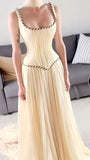 Ivory White Retro Elegant Square Round Neck Greek Goddess Long Tulle Floor-Length Train Ball Gown Evening Dress Party Dress HZ1023