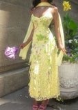 Yellow fashion elegant exquisite beaded spaghetti strap tulle long ruffled lace ball gown evening dress party dress prom dress HZ1023