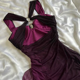 Purple Shiny Elegant Fashion Gradient Strap Long Tulle Ball Gown Evening Dress HZ1023