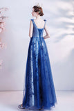 Elegant tulle sequins long A line prom dress evening dress HZ1023