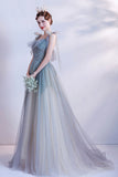 Cute tulle long A line prom dress evening dress HZ1023