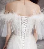 Unique tulle sequins long prom dress white evening dress HZ1023