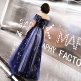 Blue tulle long prom dress with stars HZ1023