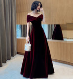 Burgundy Elegant Fashion Strapless Long Velvet Ball Gown Evening Dress HZ1023